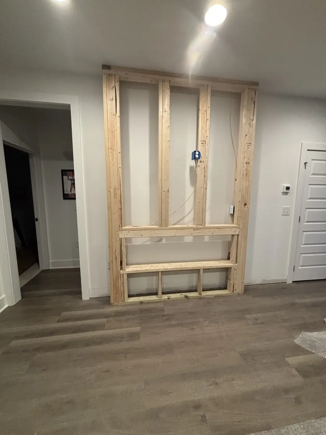 Feature wall framing and electrical rough-in during construction